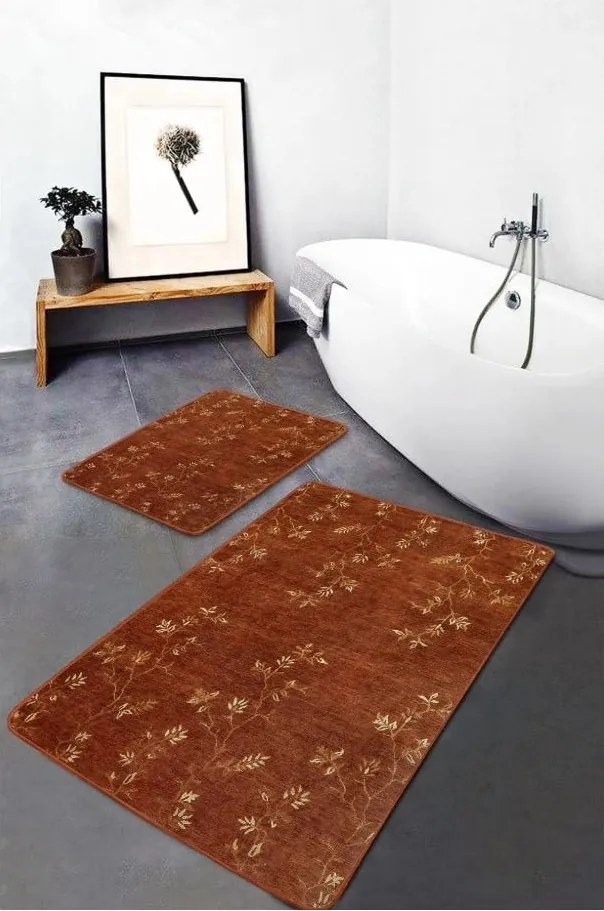 Hnedé zamatové kúpeľňové predložky v súprave 2 ks 60x100 cm – Mila Home