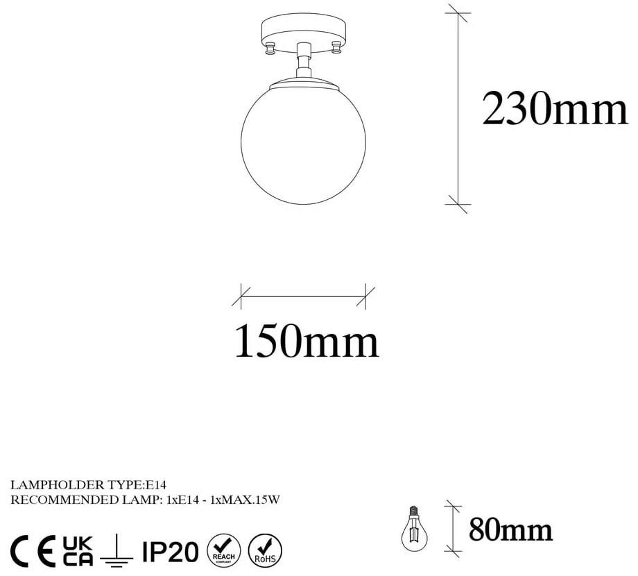 Stropné svietidlo v bielej a bronzovej farbe so skleneným tienidlom ø 15 cm Atmaca – Opviq lights