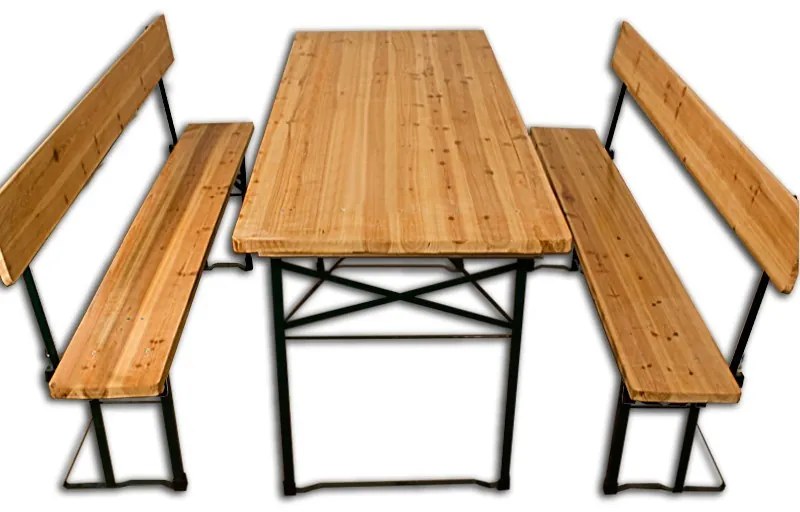 Pivný set Praktik stôl 170cm + 2 lavice s operadlami, hnedý