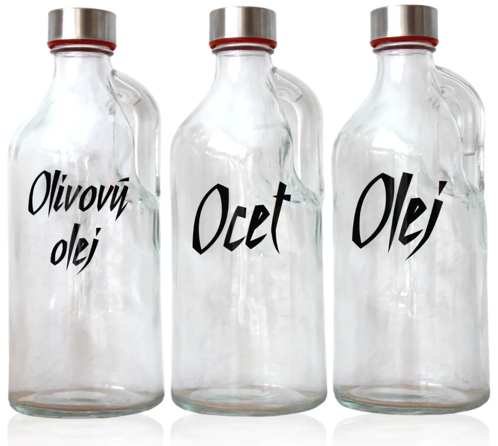 Fľaša na olej, na olivový olej a ocot, s uchom a uzáverom na závit SADA 3*1,15l