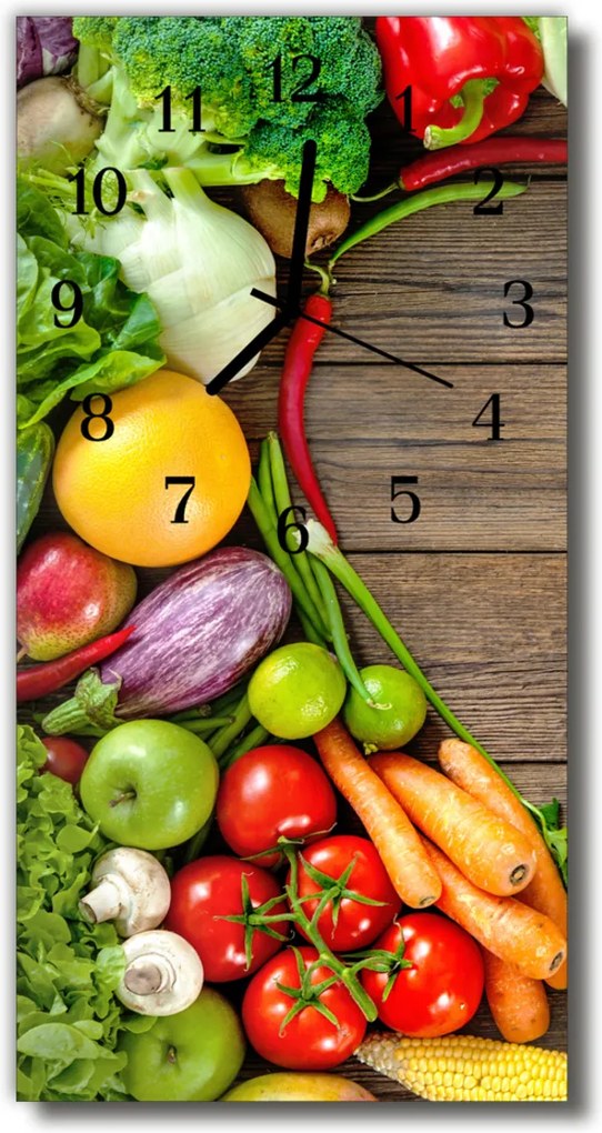 Sklenené hodiny vertikálne  Kuchynská zelenina farebné drevo
