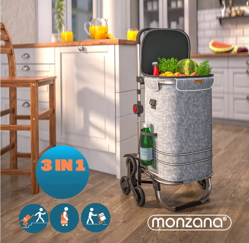 Monzana Nákupná taška na kolieskach do schodov COMFORT,50l, šedá