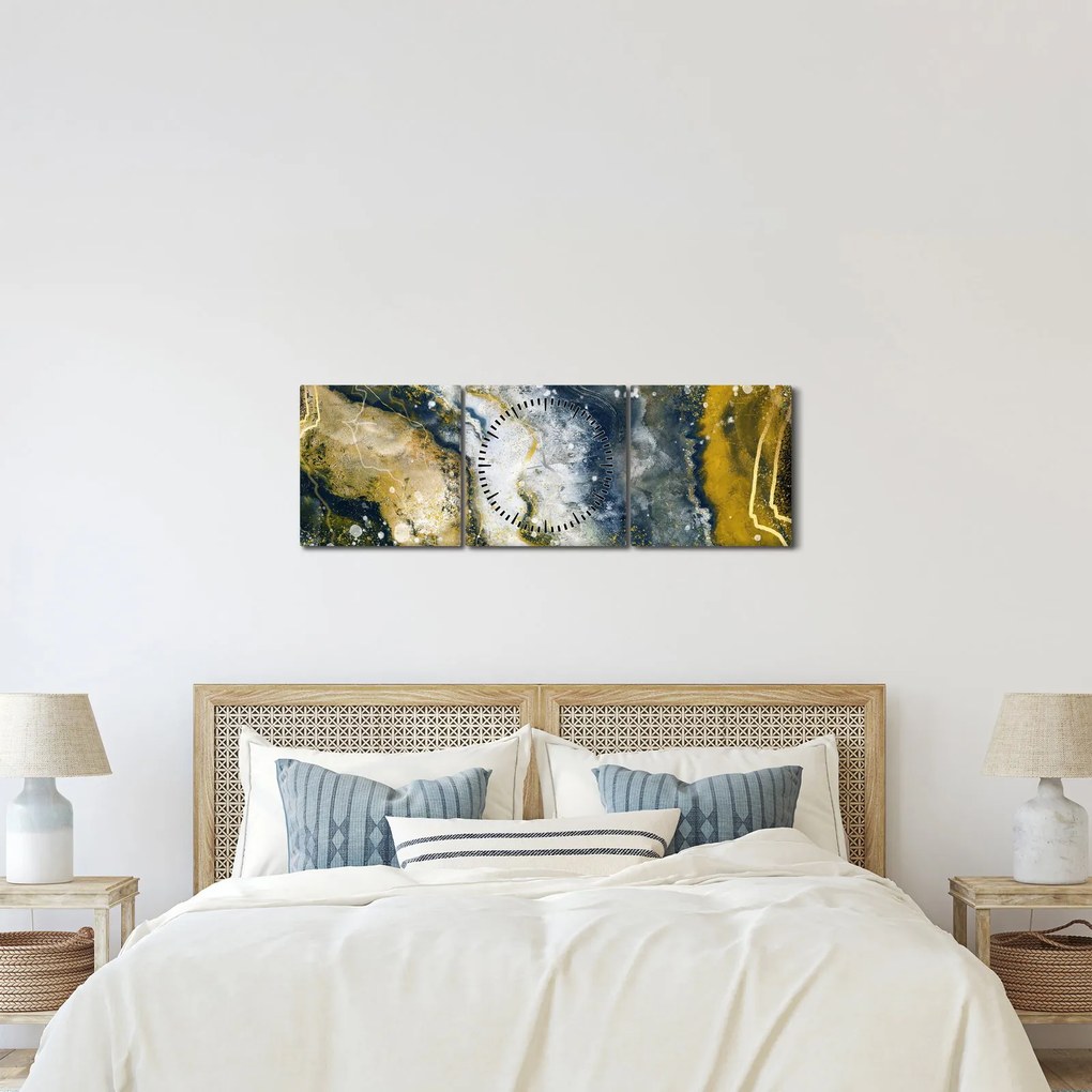 Obraz - Zlatá abstrakcia (s hodinami) (90x30 cm)