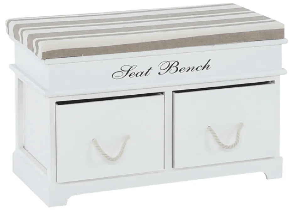 Lavica s vankúšom, 2 šuplíky, biela/svetlohnedá, SEAT BENCH 1 NEW