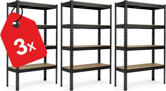 Akcia 3x Regál 180x160x50 cm profesionálny 4-policový, nosnosť 160 kg - čierny