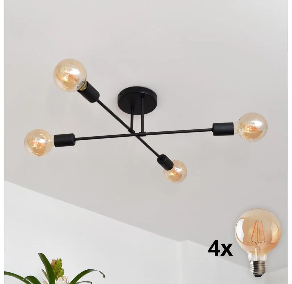 Helam LED Prisadený luster CAMBRIDGE 4xE27/8W/230V čierna HE1113