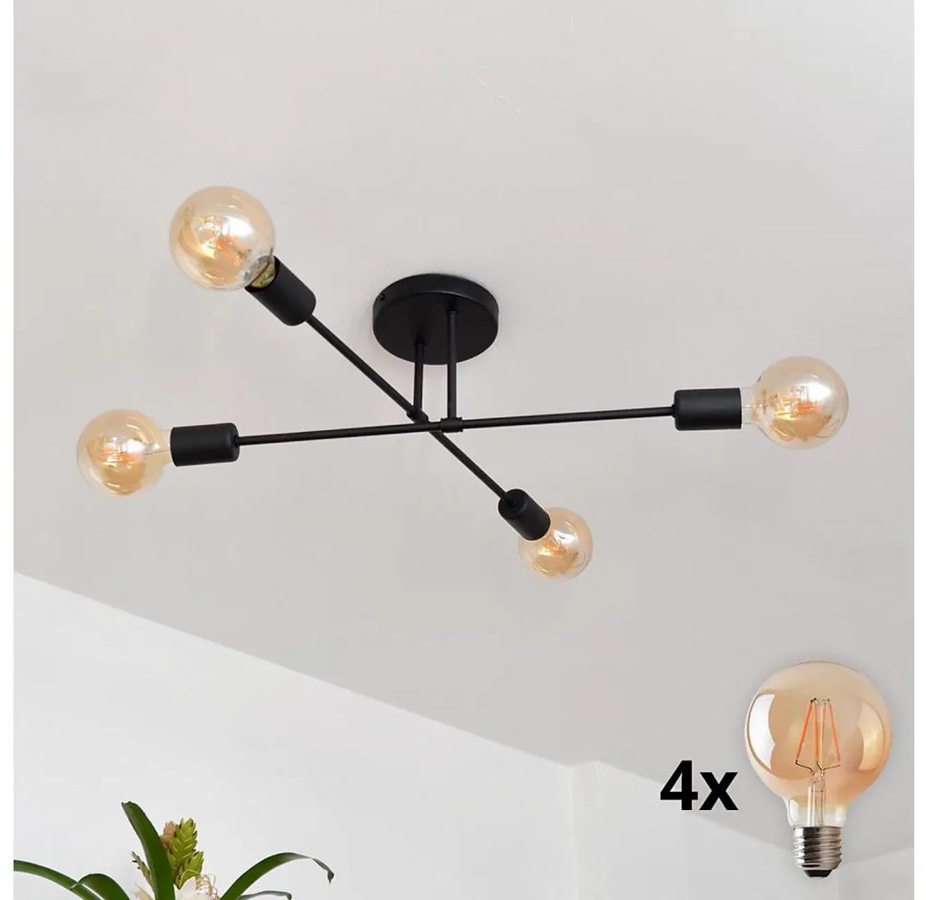 Helam LED Prisadený luster CAMBRIDGE 4xE27/8W/230V čierna W-2022/4 BK/H