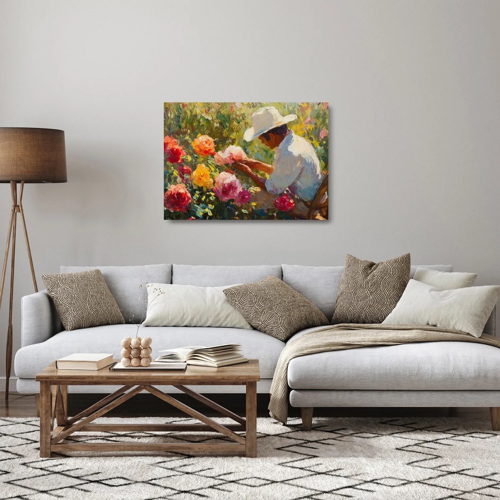 Sklenený obraz - Záhradník (70x50 cm)