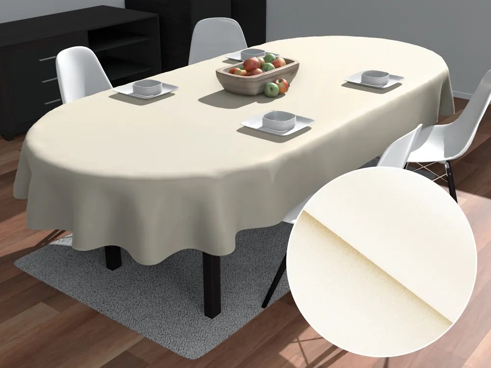 Biante Veľký teflónový oválny obrus TF-037 Smotanový bez vzoru 220x260 cm