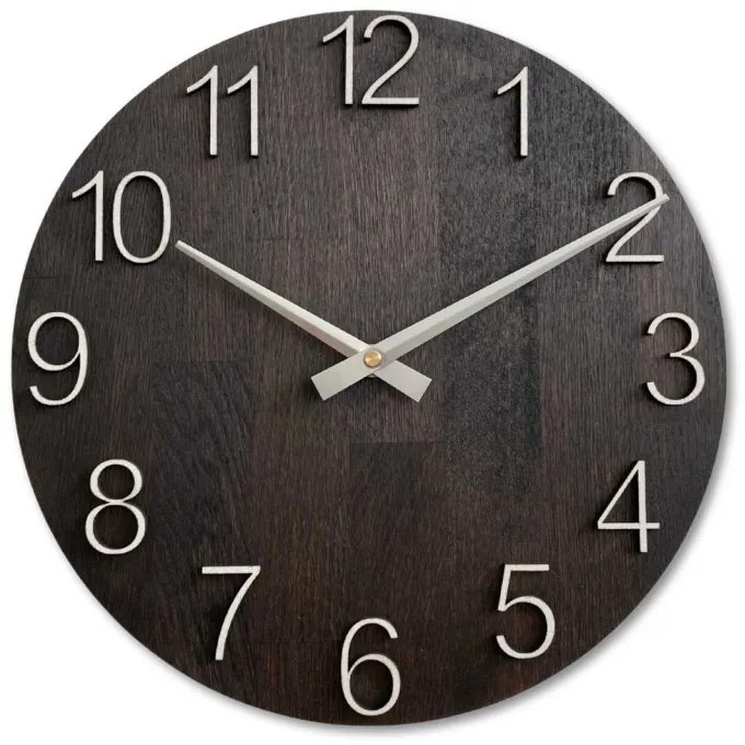 Luxusné drevené nástenné hodiny Wenge – Čierny dizajn I SENTOP MAS016-OSMO-3169-heads-silver