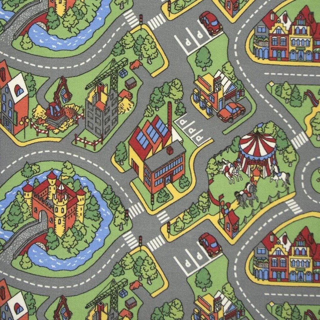 Detský metrážny koberec Hravé mesto - neúčtujeme odrezky z role, na mieru, šíře 1,33m,1m,2m,3m,4m,na mieru, neúčtujeme odrezky, viacfarebná