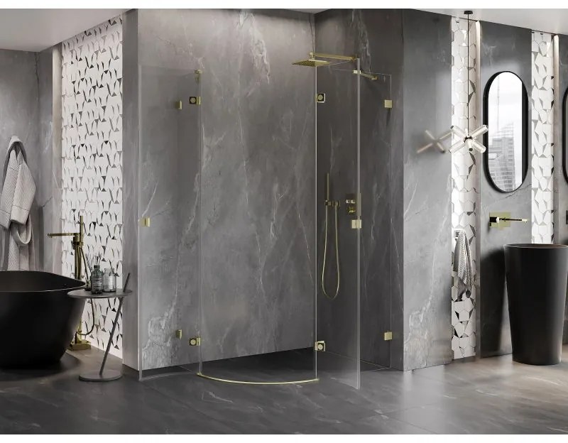 Mexen Lunar, pravý polkruhový sprchový kút 100 x 80 cm, 8mm číre sklo, zlatý matný profil, 833-100P-080L-55-00