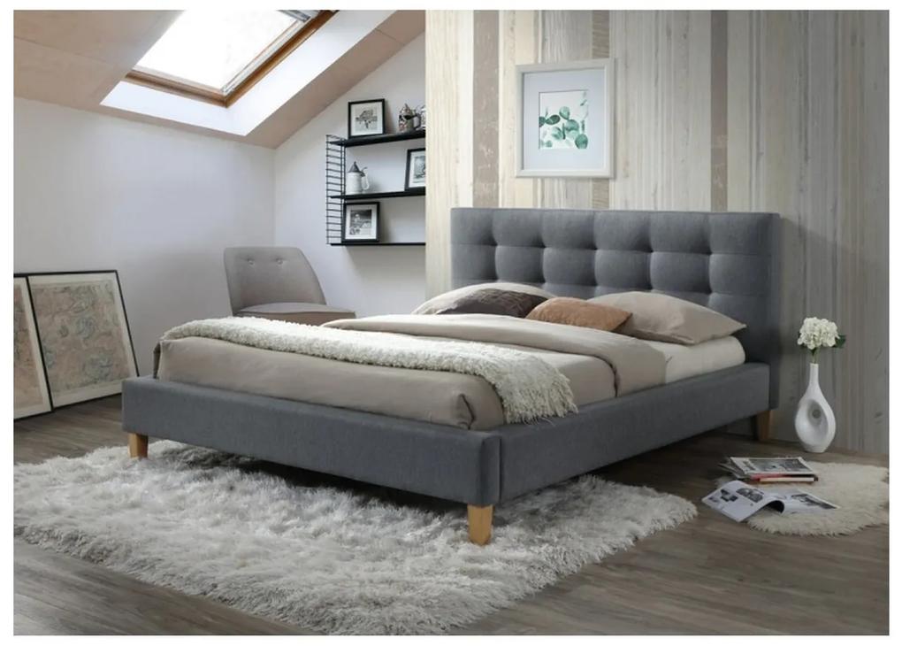 Čalúnená posteľ TEXAS + rošt, 90x200, sivá/dub