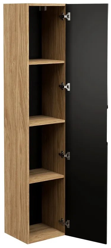 Vysoká závěsná koupelnová skříňka LUXOR BLACK 80-01-1D černá/dub olejovaný