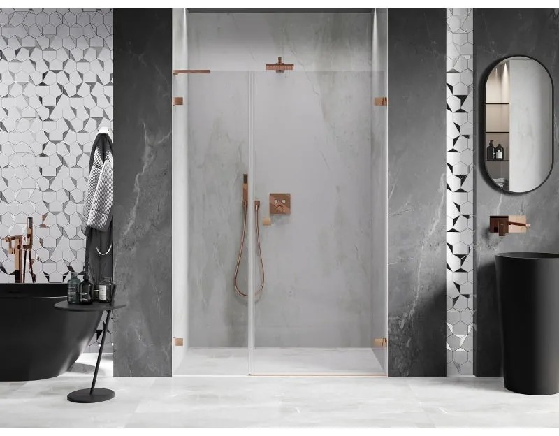 Mexen Lunar-B, L Otočné pravé sprchové dvere 150 cm, 8mm číre sklo, medený matný profil, 832SL-150-050-65-00-P