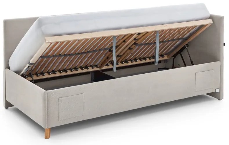 Béžová čalúnená rohová detská posteľ s úložným priestorom s roštom 140x200 cm Cool – Meise Möbel