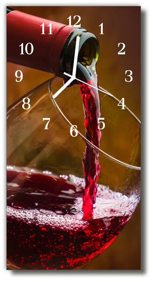 Sklenené hodiny vertikálne Fľašu červeného vína 30x60 cm