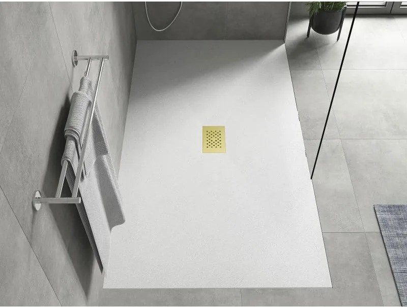 Mexen Hugo, obdĺžniková sprchová vanička SMC 150 x 100 cm, biela, zlatá krytka, 42101015-G