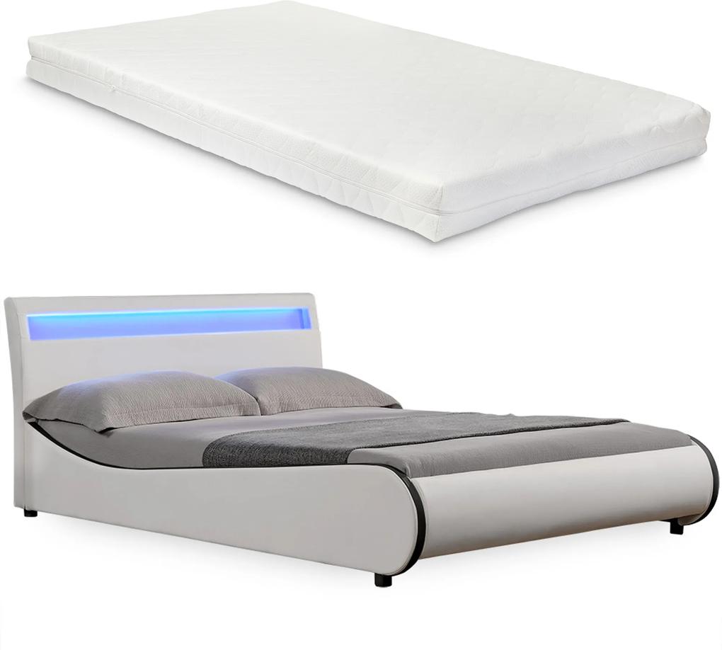 Corium® Moderná čalúnená posteľ 'Valencia' s matracom - biela - 200 x 140 cm