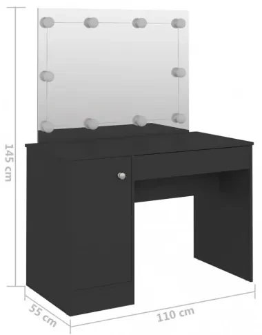 vidaXL Toaletný stolík s LED svetlami 110x55x145 cm MDF čierny-