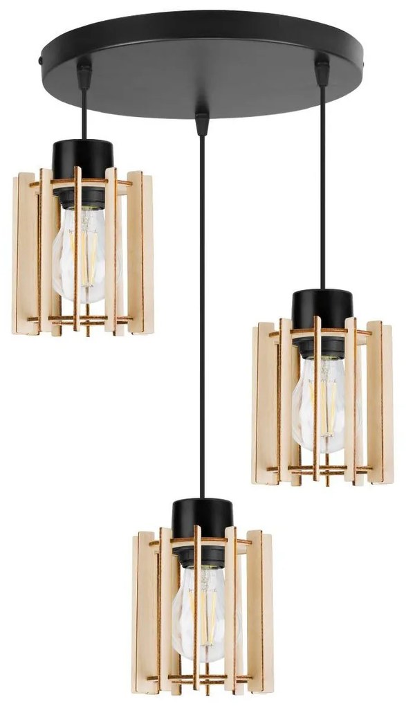 Závesné svietidlo Timber 7, 3x drevené tienidlo, o
