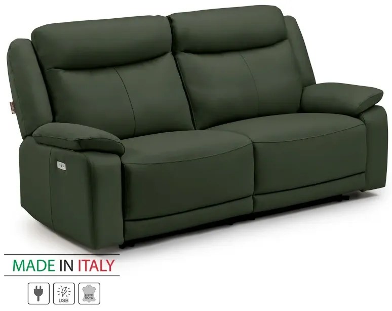 Kožená pohovka CONTINENTAL s elektrickou funkciou relax 2P, elektrické, zelená (green 321)