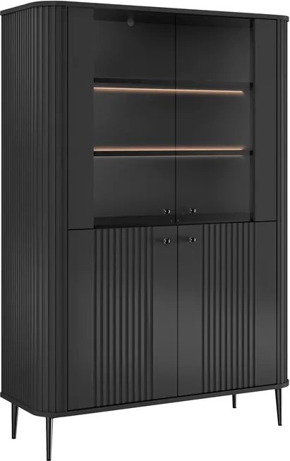 Vitrína Vesper 103 cm štvordverová - čierna / čierne nohy