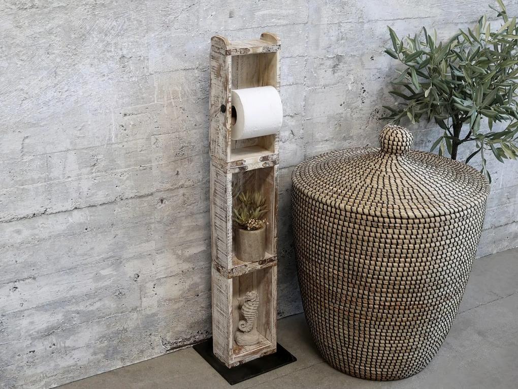 Drevený biely antik stojan na toaletný papier Brick Moulds - 14*8*82 cm