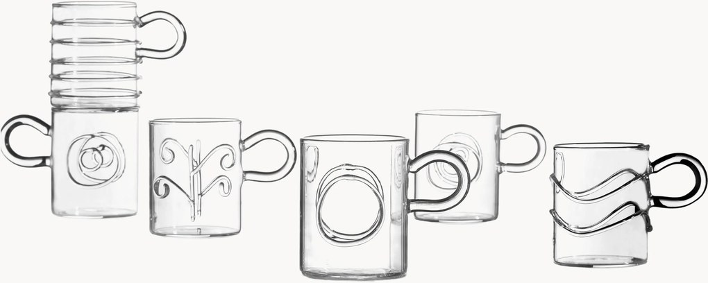 Ručne vyrobené šálky na espresso z borosilikátového skla Deco' Clear, 6 ks