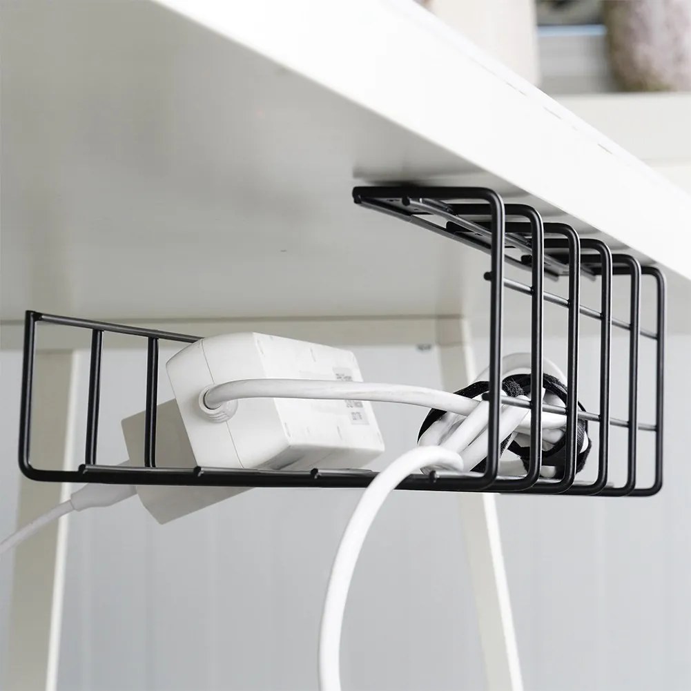 Organizér kabelů pod desku stolu, kovový, černý VILDE 43 x 17 x x 10 cm
