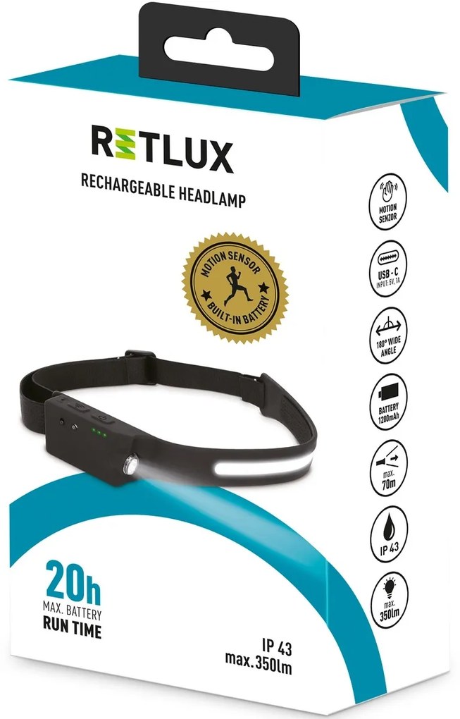 Retlux RPL 700 Športová nabíjacia LED COB čelovka, dosvit 70 m, výdrž 20 hodín