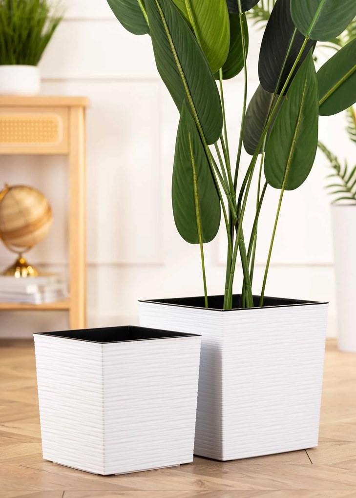 PLASTOVÝ KVETINÁČ FLORE RIFLO SADA 2KS 30X30 CM+25X25 CM BIELA