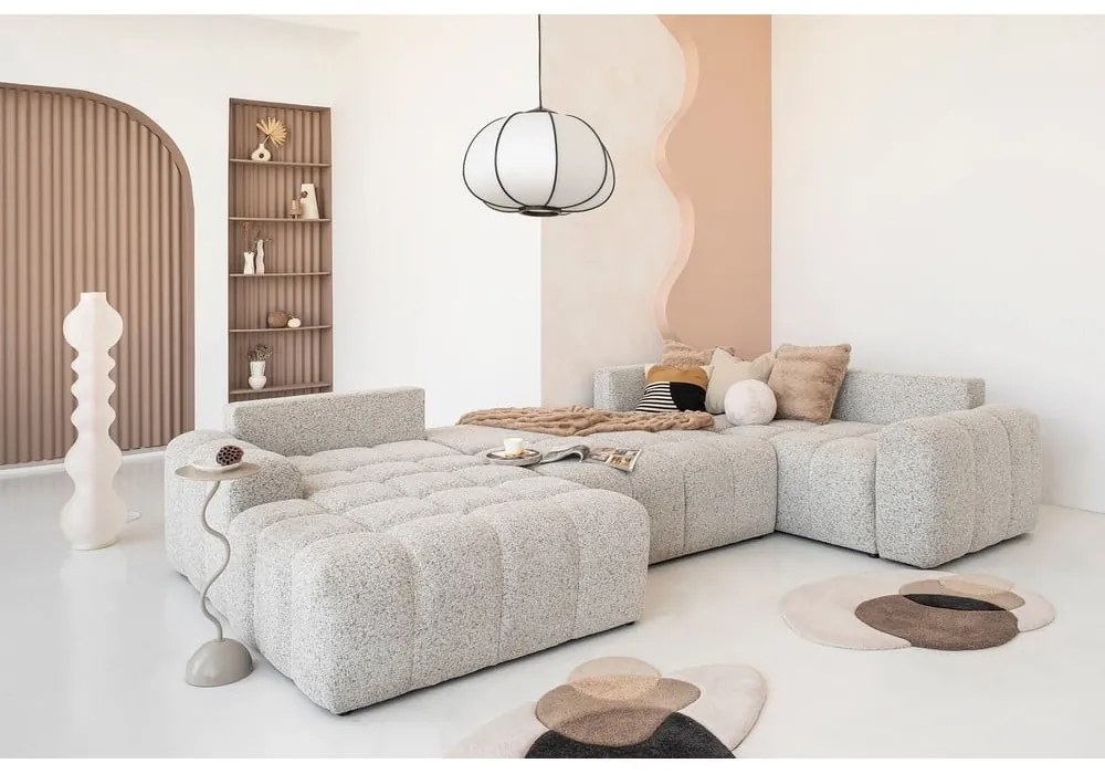 Béžová rozkladacia modulárna rohová pohovka s úložným priestorom (pravý roh) Lulu – Miuform