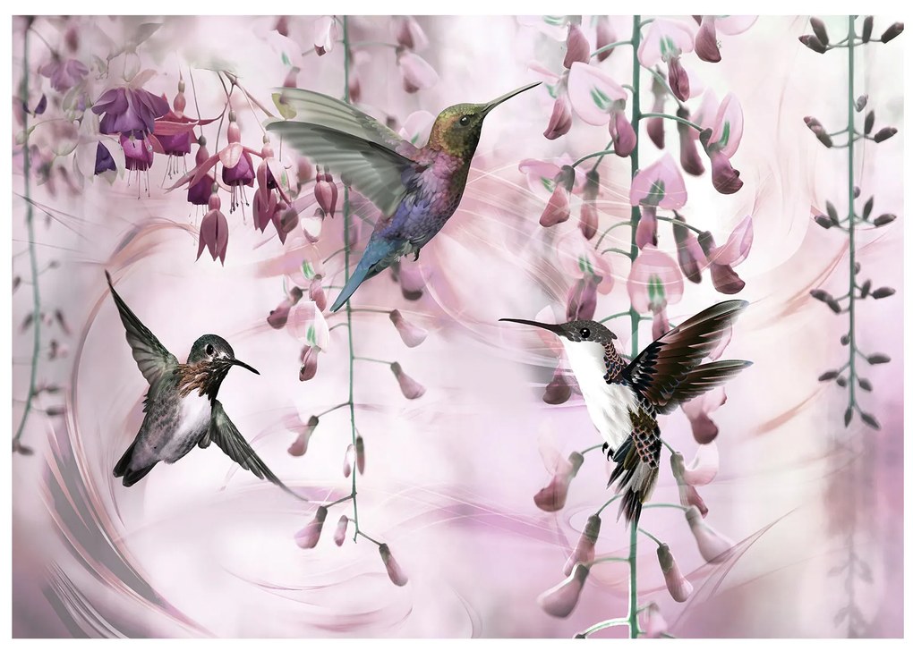 Artgeist Fototapeta - Flying Hummingbirds (Pink) Veľkosť: 343x245, Verzia: Samolepiaca