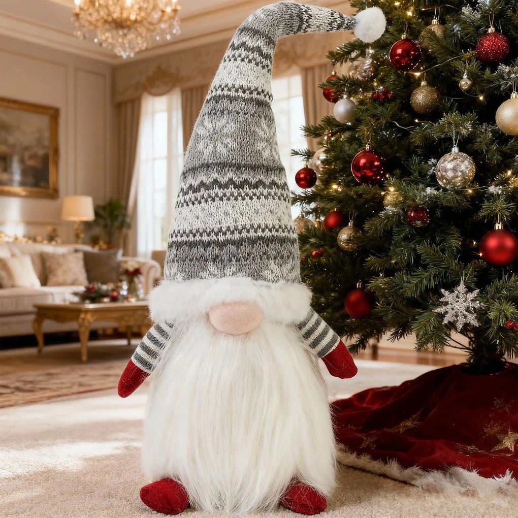 Vianočný škriatok ELF 0623 - 48 cm sivý/biely