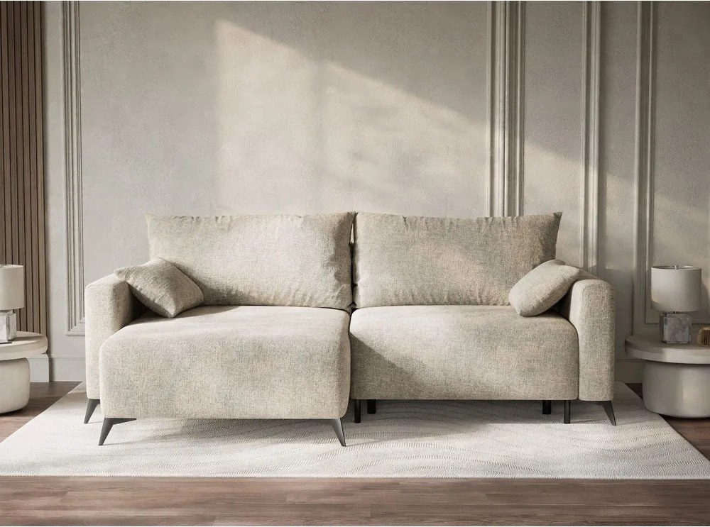 Béžová ženilková rozkladacia/s úložným priestorom rohová pohovka (ľavý roh/s leňoškou) Leon – Maison de Rêve