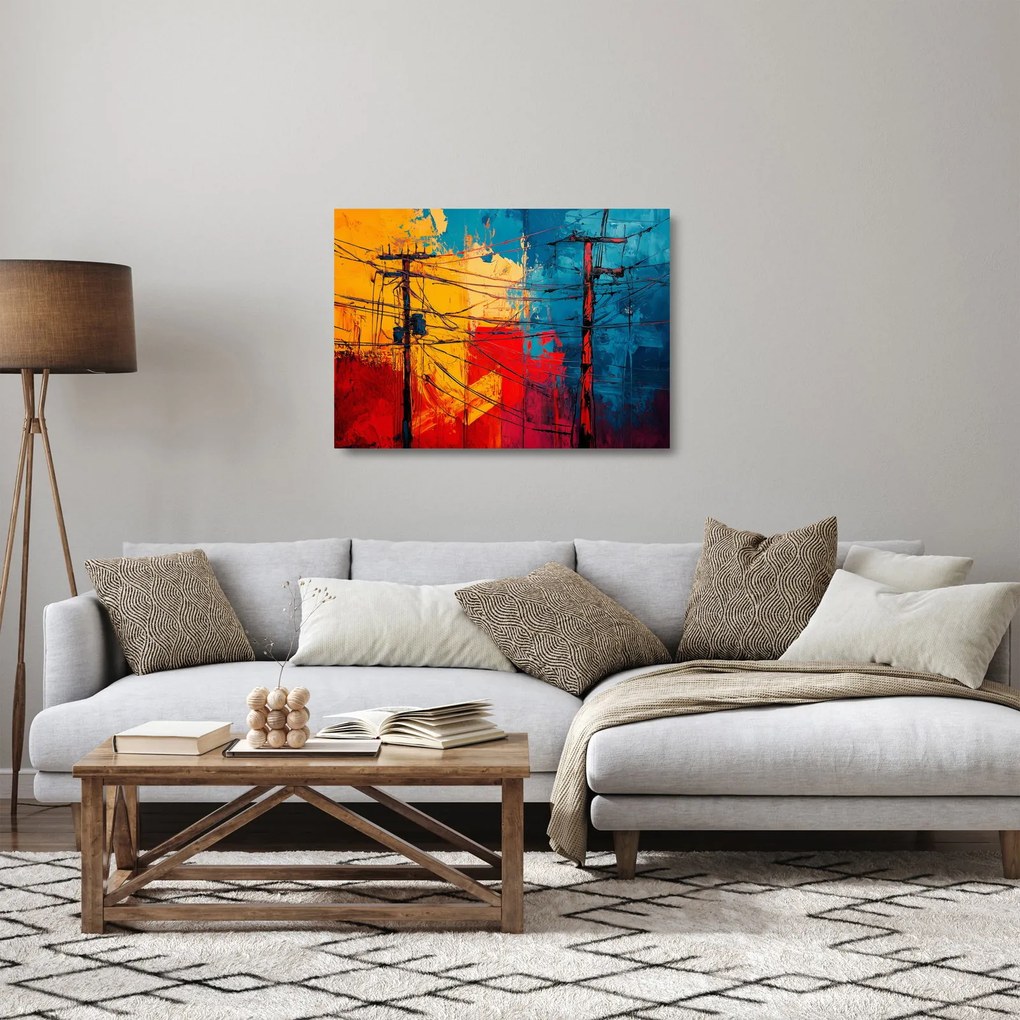 Sklenený obraz - Abstraktné elektrické vedenie (70x50 cm)
