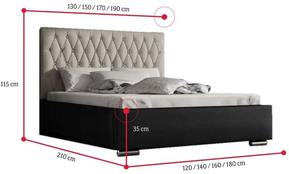 Čalúnená posteľ REBECA - Siena06 s gombíkom/Dolaro08 / rošt + matrac / 180x200