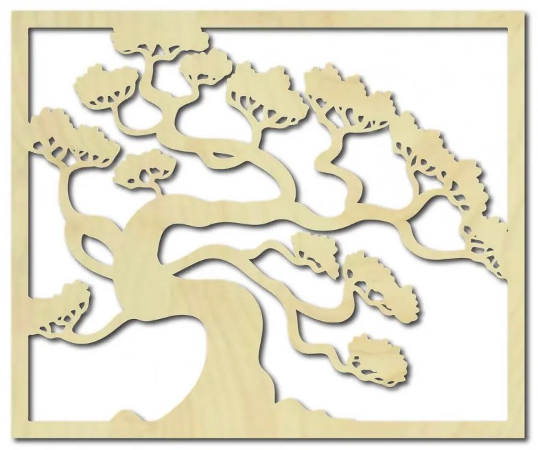 Drevený obraz na stenu strom bonsai z preglejky topoľ DRAZSKA I 3D HODINY PR0214 HEU+