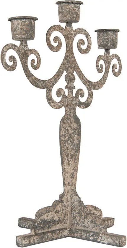 Šedý antik kovový svietnik na 3 úzke sviečky Triento - 21*14*26 cm