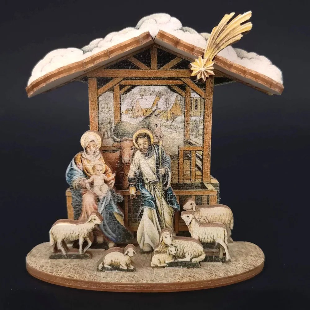 AMADEA Drevený skladací betlehem 3D 9 cm