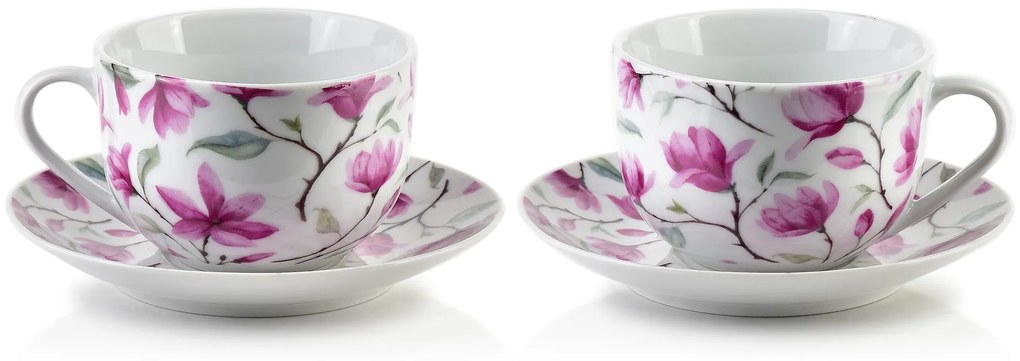 Porcelánová šálka s podšálkou Joy Pink 245 ml sada 2ks