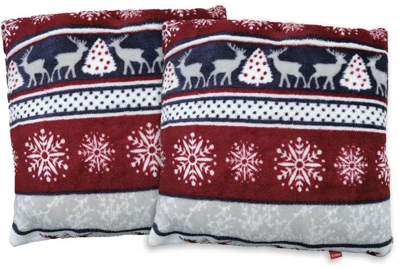 Vianočný vankúš NOVEL 40x40 cm - jelene a vločky - modrá/červená/biela