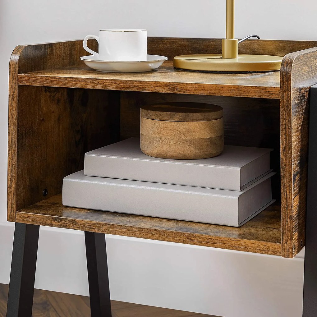 Príručný stolík, nočný stolík s otvorenou priehradkou, rustikálny hnedý