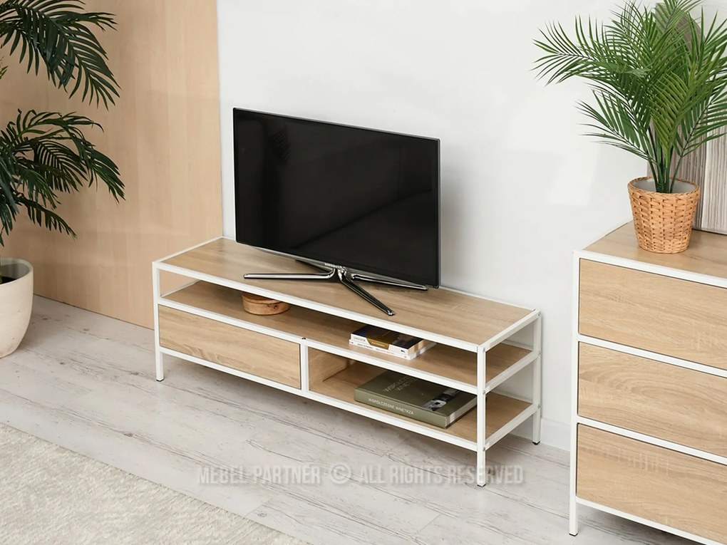 TV stolík/skrinka Soren Rtv (sonoma + biela). Akcia -19%. Vlastná spoľahlivá doprava až k Vám domov. 1111730