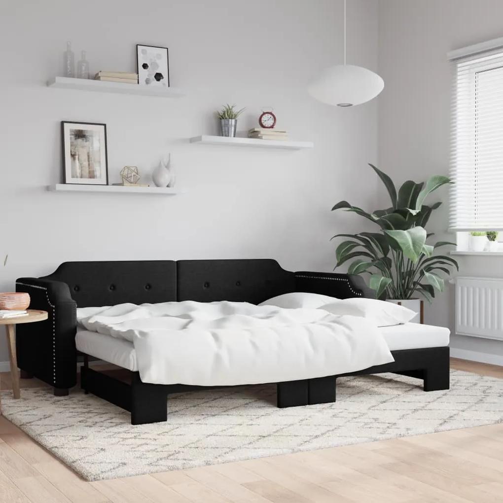 Denná posteľ s rozkladacou posteľou čierna 90x190 cm látka 3197646