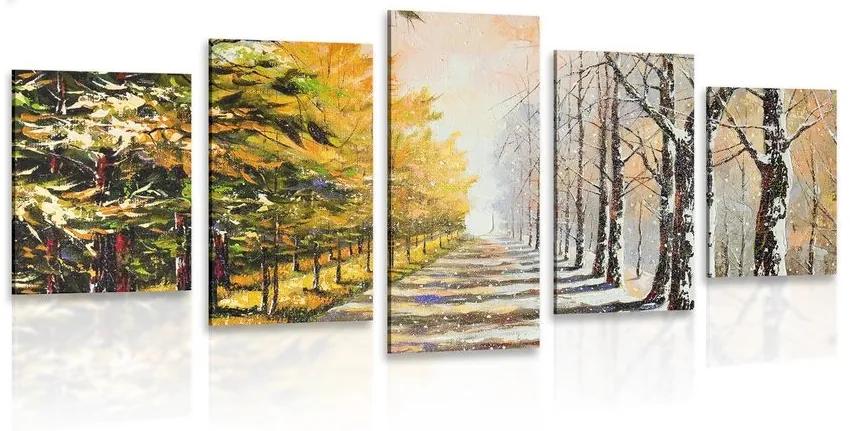 5-dielny obraz jesenná alej stromov - 100x50