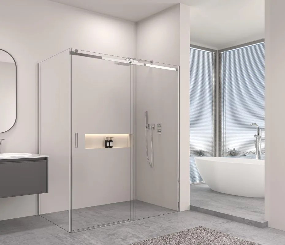 Erga Lynn, sprchový kút s posuvnými dverami 130(dvere) x 110(stena) x 195 cm, 8mm číre sklo, chrómový profil, ERG-V02-LYNN-D130G110-CL-CR