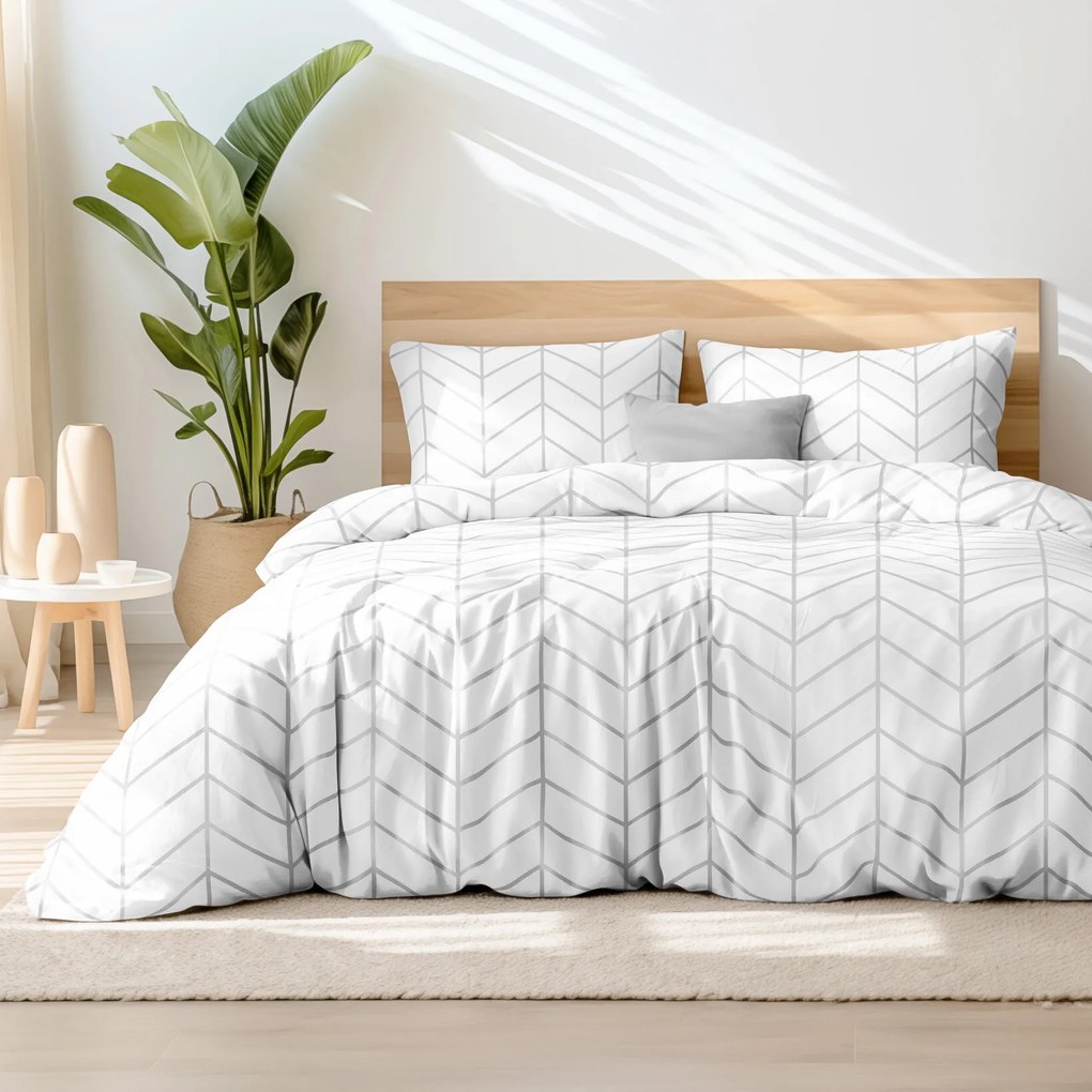 Goldea bavlnené posteľné obliečky - sivý cikcak na bielom 220 x 200 a 2ks 70 x 90 cm