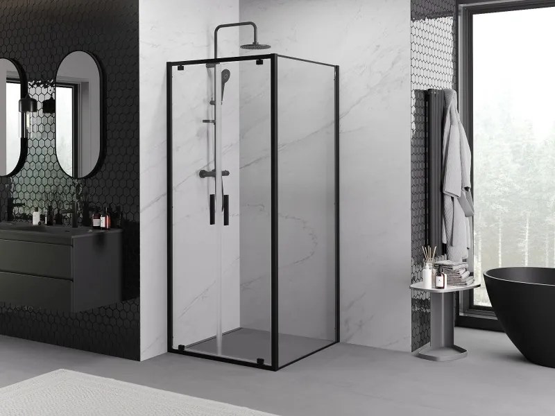 Mexen Exo, výklopná sprchová kabína, dvere 120 cm + bočná stena 120 cm, transparentné sklo, čierna, 8182-120-120-70-00